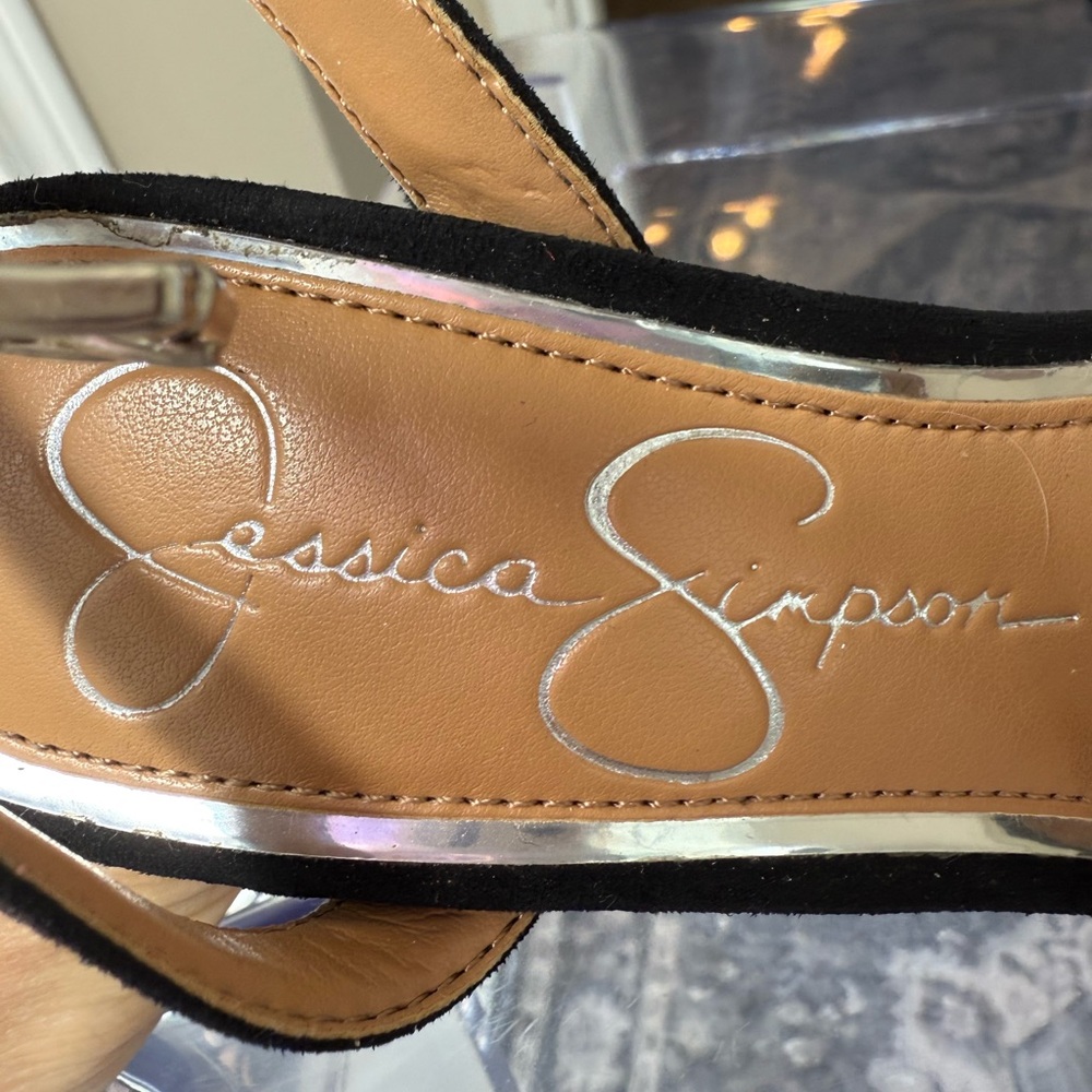 Jessica Simpson Black and Silver Strappy Heels one crystal missing - Picture 8 of 11